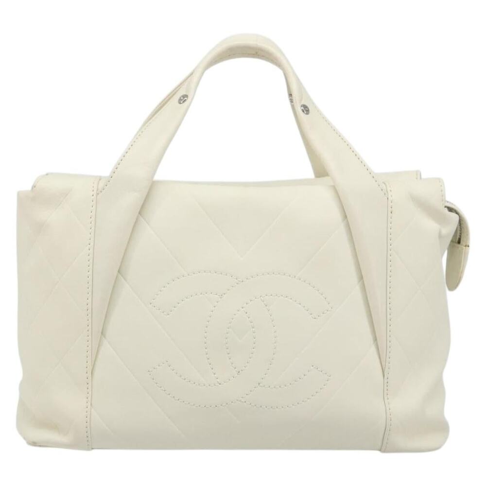 Chanel Lambskin Leather V Stitch Handbag White